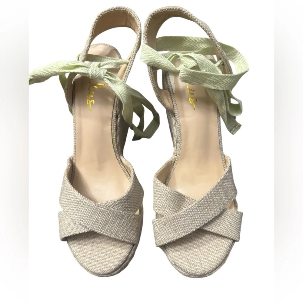 Lulus Esme Natural Lace-Up Espadrille Wedges Size 9
